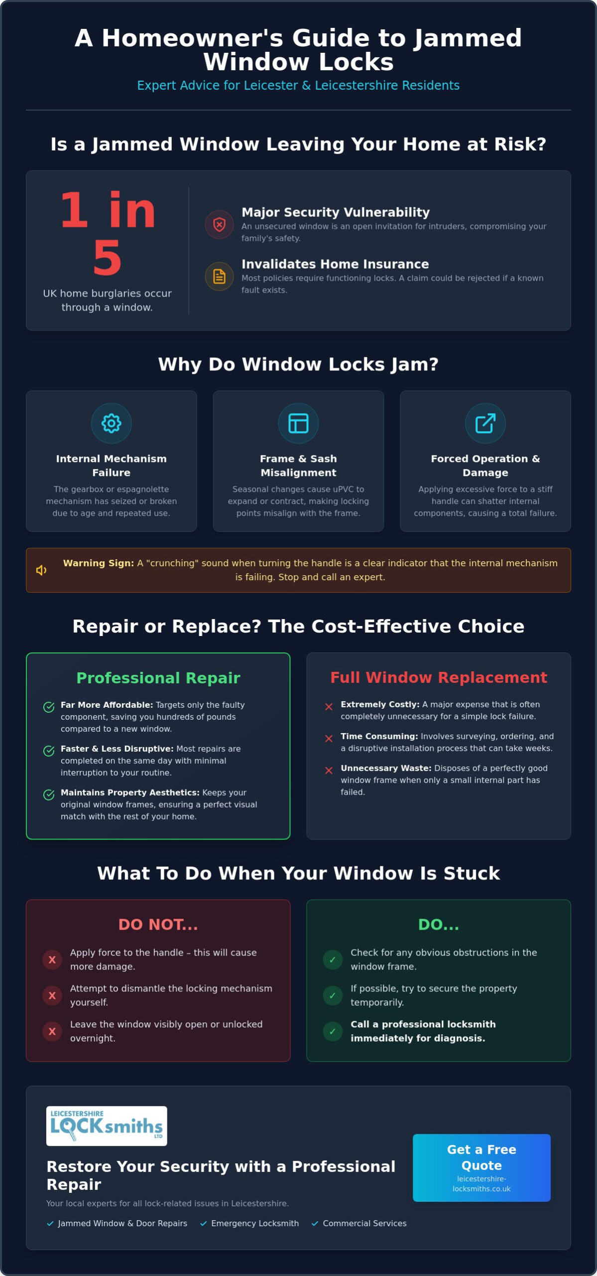 Jammed Window Lock Repair in Leicester: The Complete Guide to Repair vs Replacement